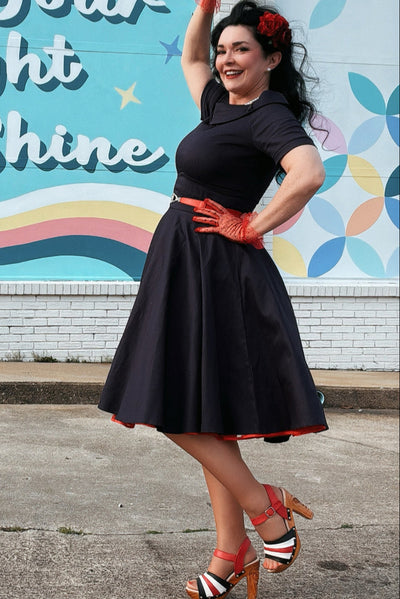 Darlene Stretchy Circle Swing Dress - Navy Blue