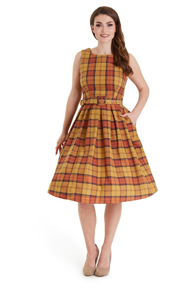 Annie 50s Yellow Plaid Swing Dress1