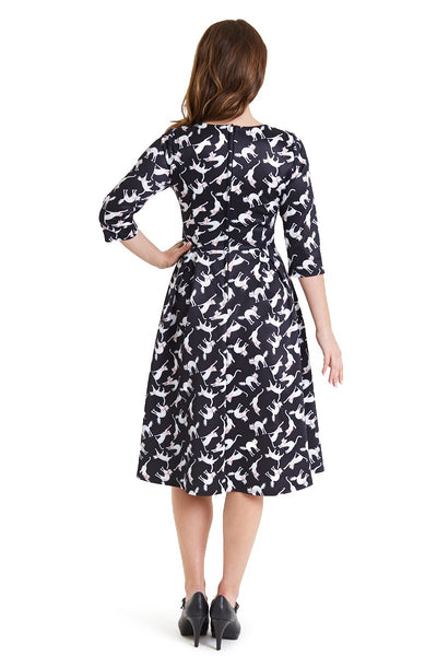 Beatrix Long Sleeved Midi Dress in Black Cat Print4