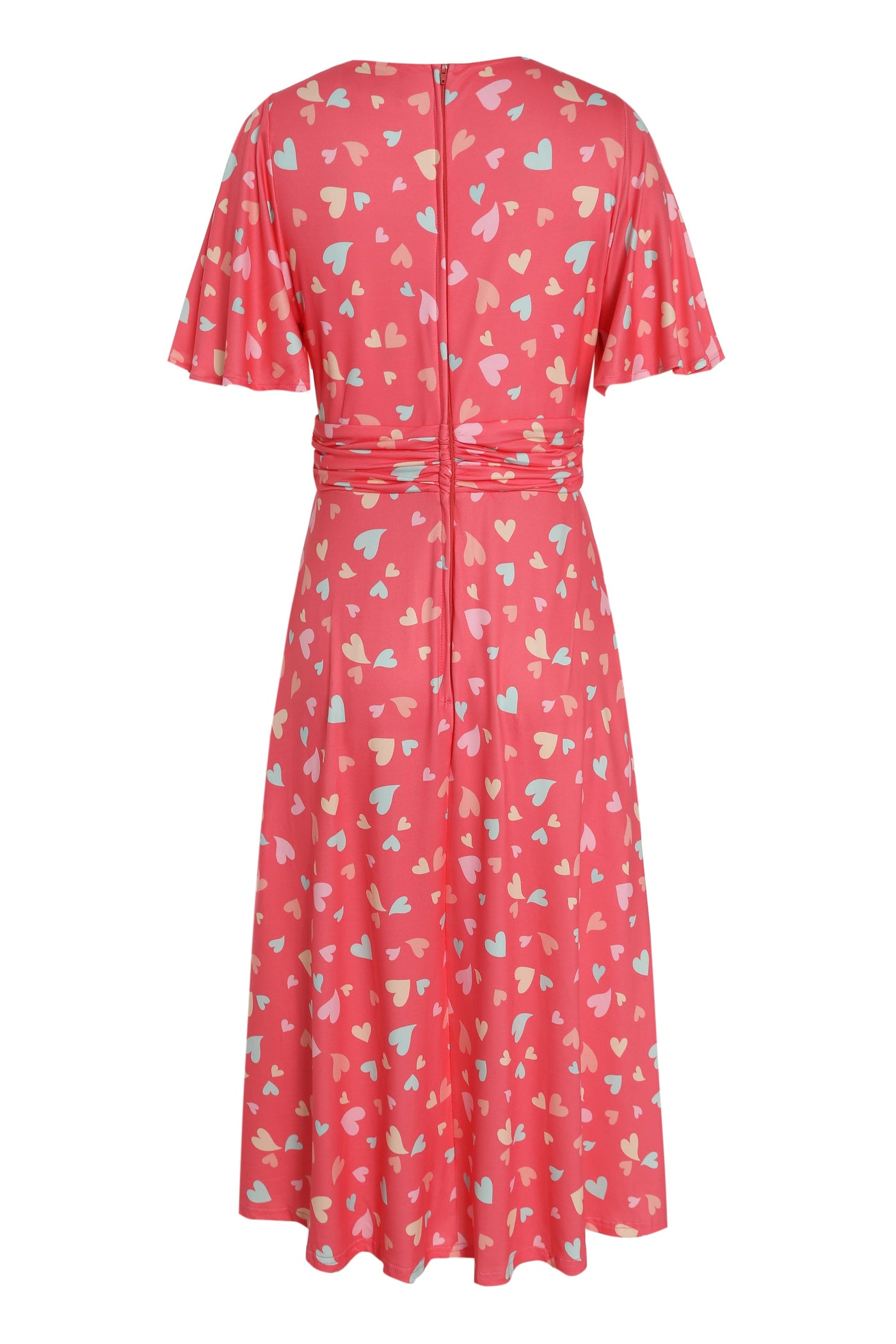 Back view of Coral Heart Crossover Bust Tea Dress