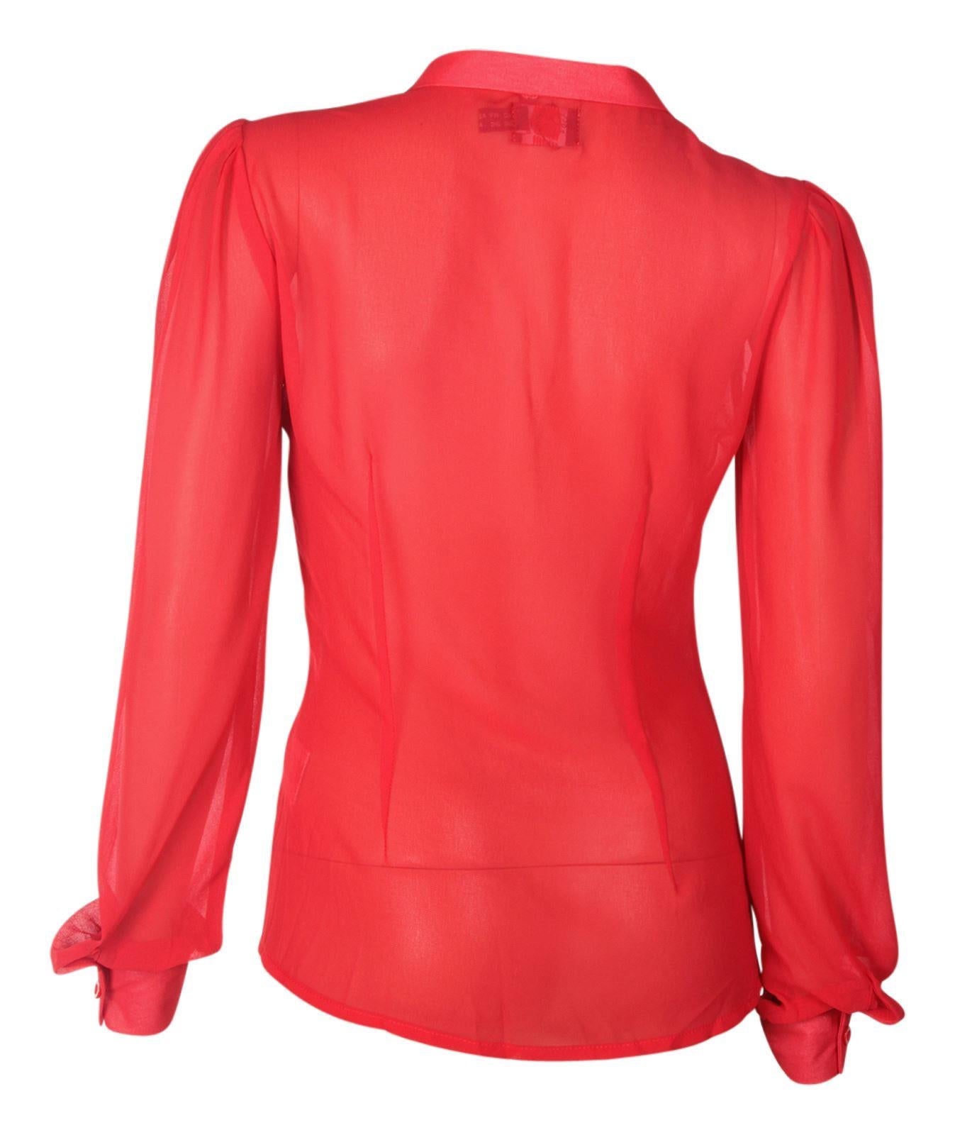PRE ORDER Margaret Long Sleeve Chiffon Blouse in Red