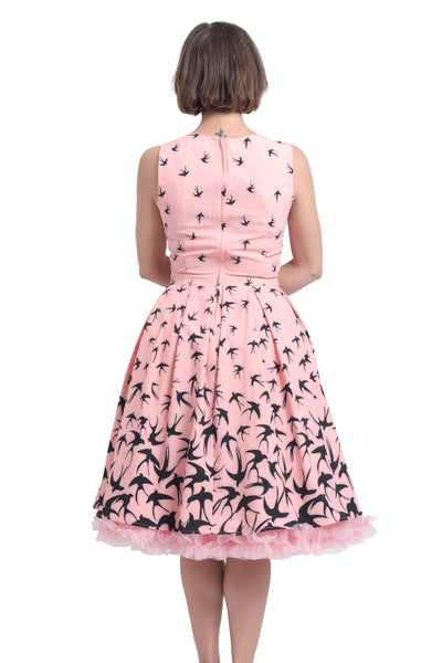 PRE ORDER Annie Swing Dress in Pink & Black Raising Swallow Birds
