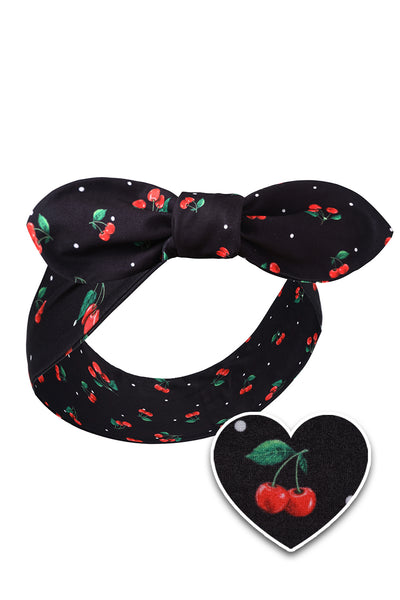 50's Inspired Quirky Headband in Black Cherry Print