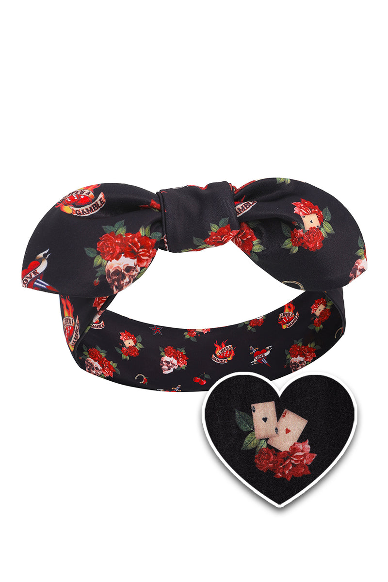 Quirky Headband in Skull & Rose Print