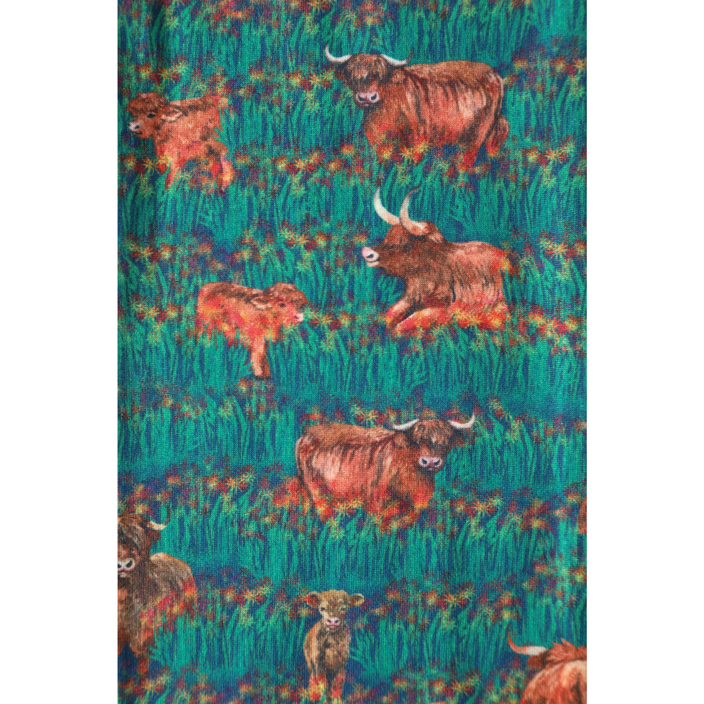 50's Inspired Quirky Headband in Green Highland Cattle Print Swing