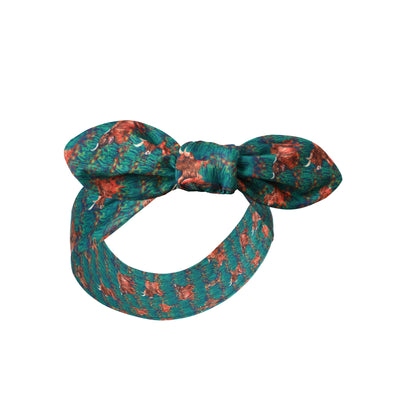 50's Inspired Quirky Headband in Green Highland Cattle Print Swing