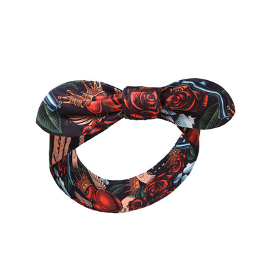 50's Inspired Vintage Headband in in Heart and Roses Print
