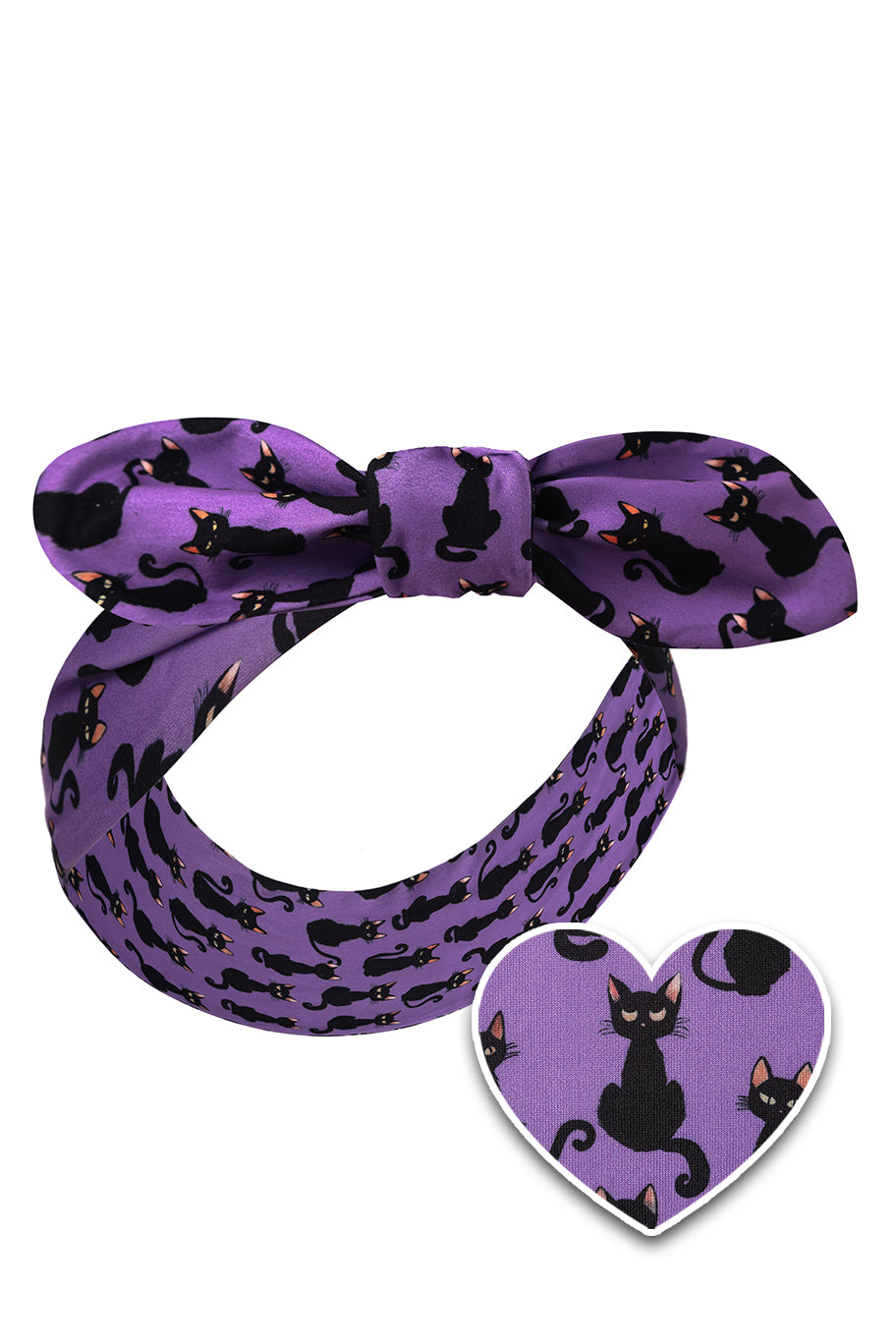 50's Inspired Quirky Headband in Purple Black Cat Print