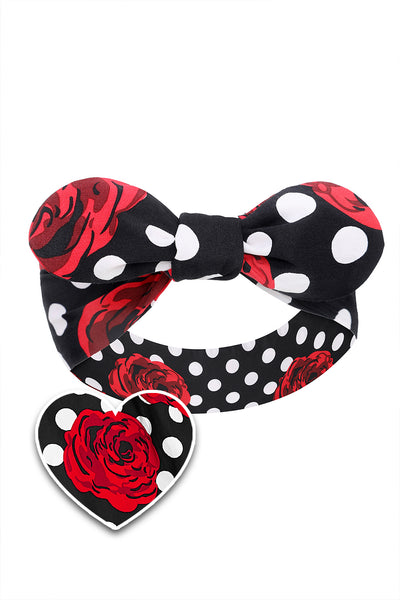 Quirky Headband in Rose & White Polka Dot Print