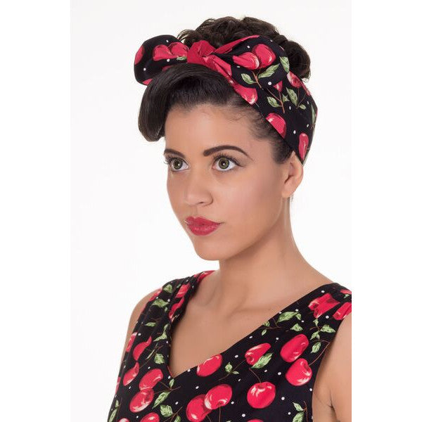 50's Inspired Cherry Headband in Black and Red