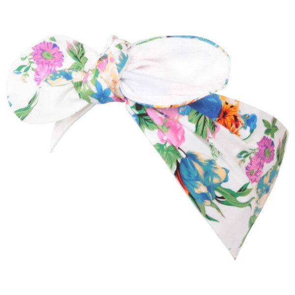 Vintage Inspired Floral Headband in White-Pink-Blue