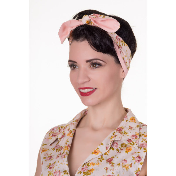 Vintage Inspired Headband in Light Pink with Roses