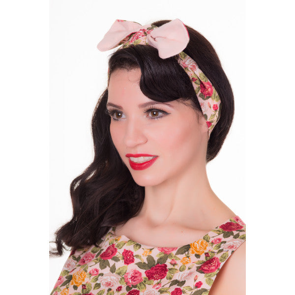 50's Inspired Vintage Roses Headband in Light Pink
