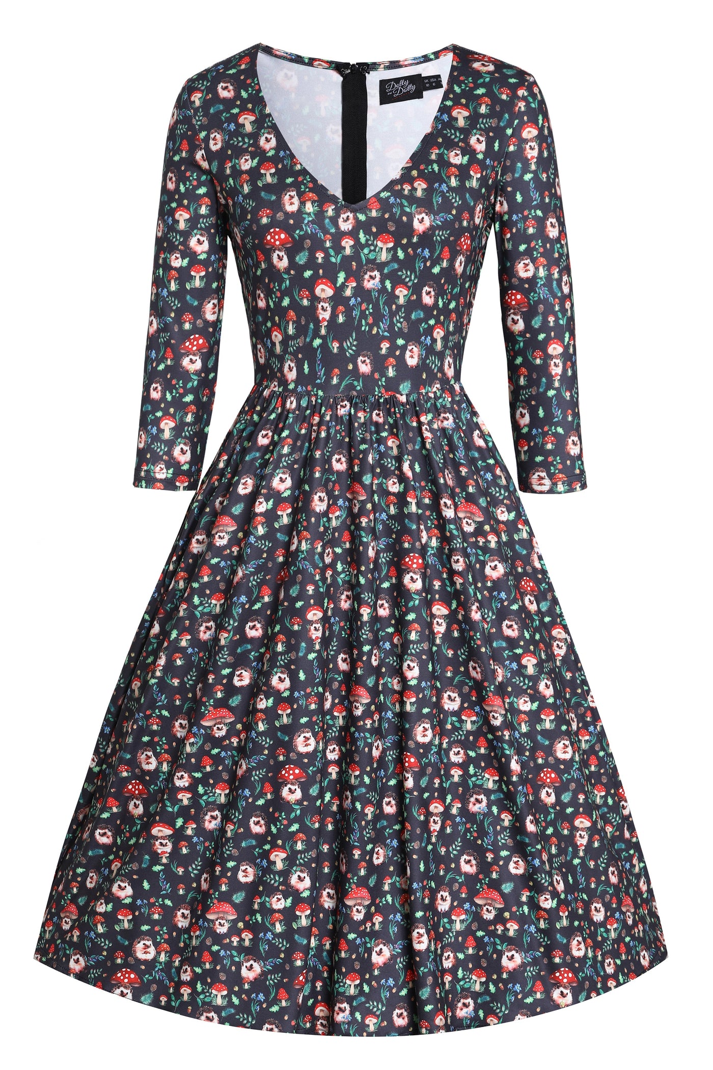 PRE ORDER Billie Black Hedgehog & Mushroom Print Dress