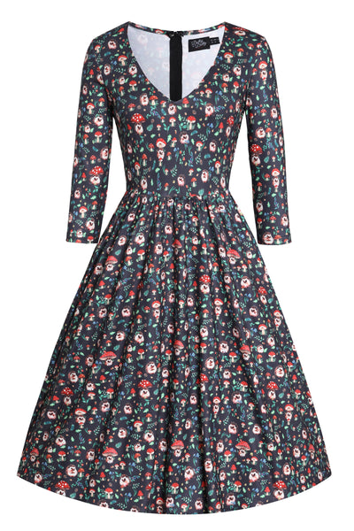 PRE ORDER Billie Black Hedgehog & Mushroom Print Dress