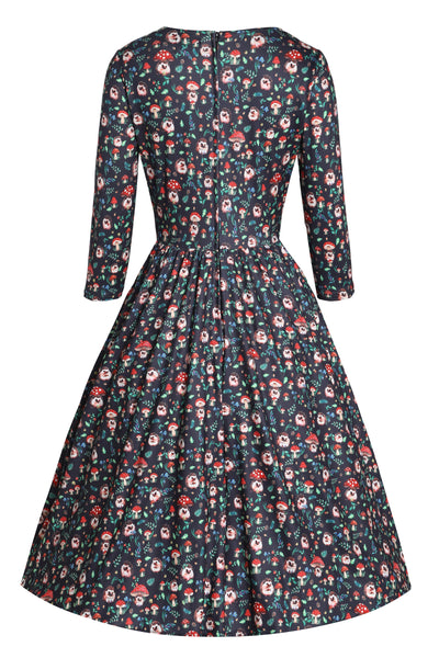 PRE ORDER Billie Black Hedgehog & Mushroom Print Dress