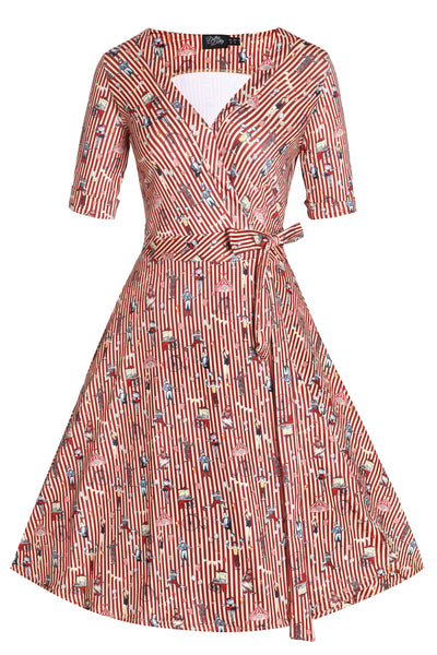 Matilda Circus Red Striped Wrap Dress