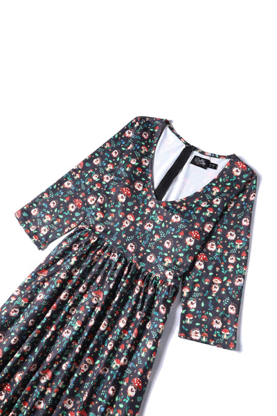 PRE ORDER Billie Black Hedgehog & Mushroom Print Dress