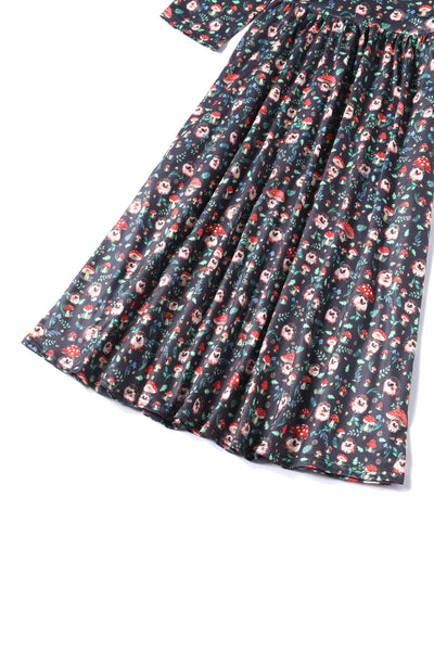 PRE ORDER Billie Black Hedgehog & Mushroom Print Dress