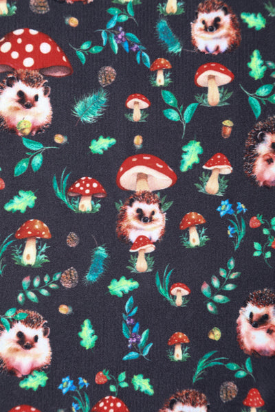 PRE ORDER Billie Black Hedgehog & Mushroom Print Dress