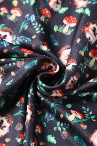 PRE ORDER Billie Black Hedgehog & Mushroom Print Dress
