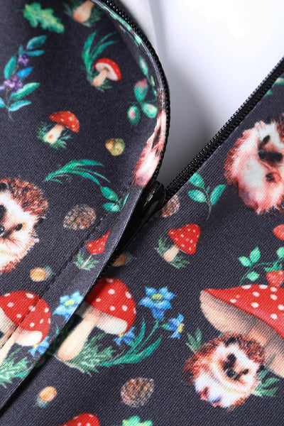 PRE ORDER Billie Black Hedgehog & Mushroom Print Dress