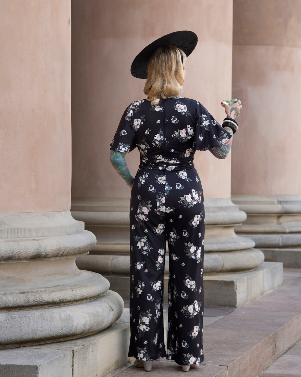 EU STOCK Esther Black Rose Butterfly Sleeved Jumpsuit