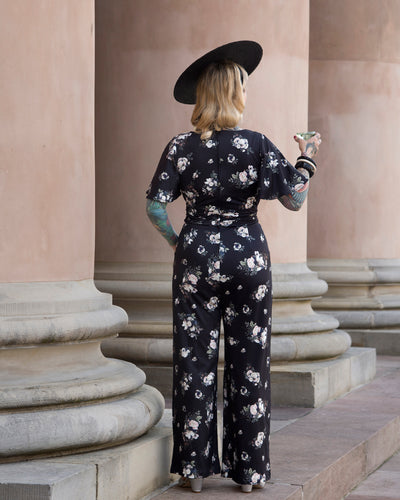 EU STOCK Esther Black Rose Butterfly Sleeved Jumpsuit