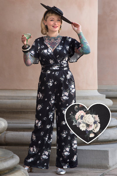 EU STOCK Esther Black Rose Butterfly Sleeved Jumpsuit