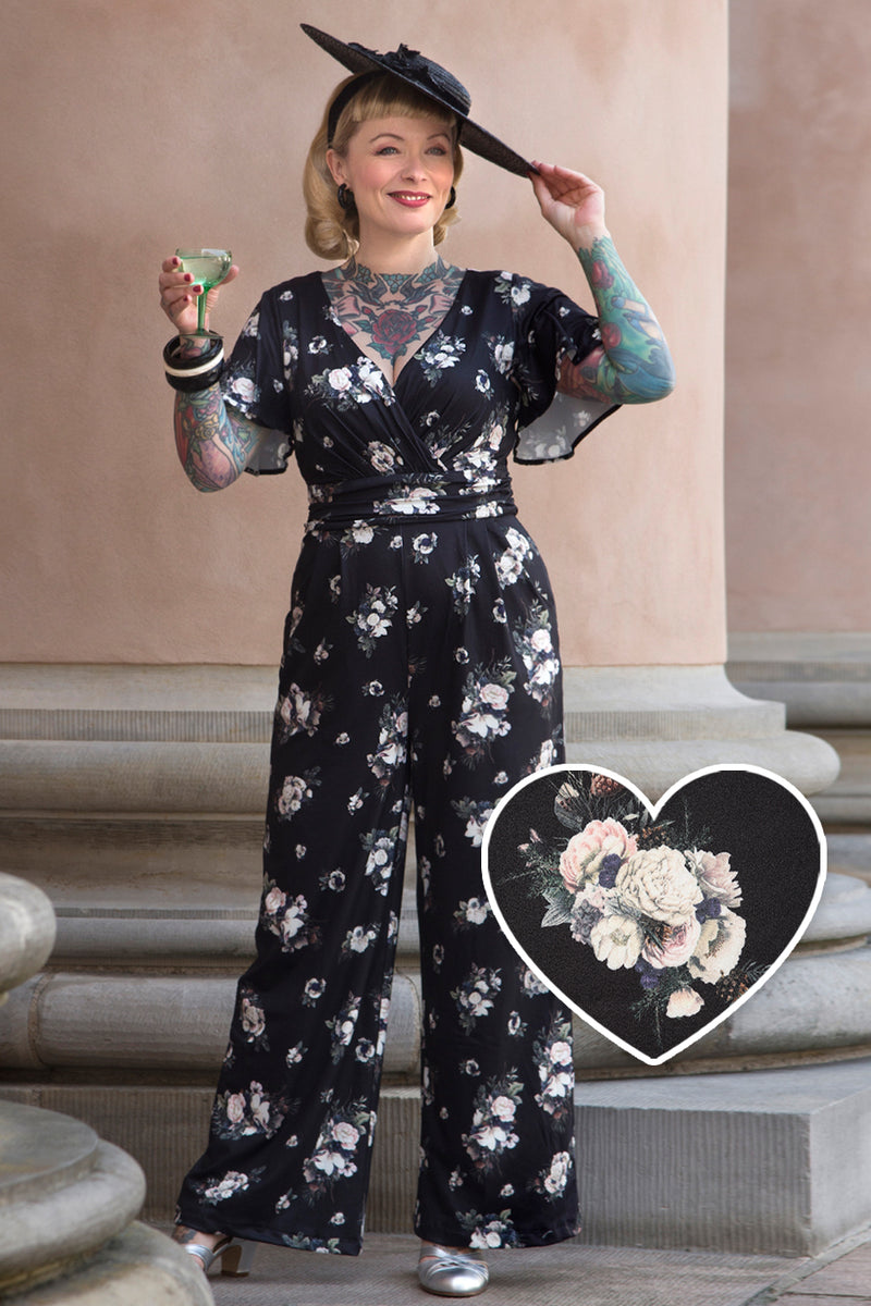 EU STOCK Esther Black Rose Butterfly Sleeved Jumpsuit