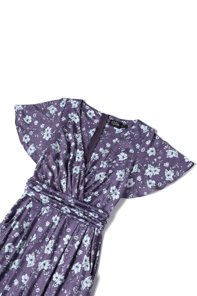 Esther Purple Floral Butterfly Sleeved Jumpsuit