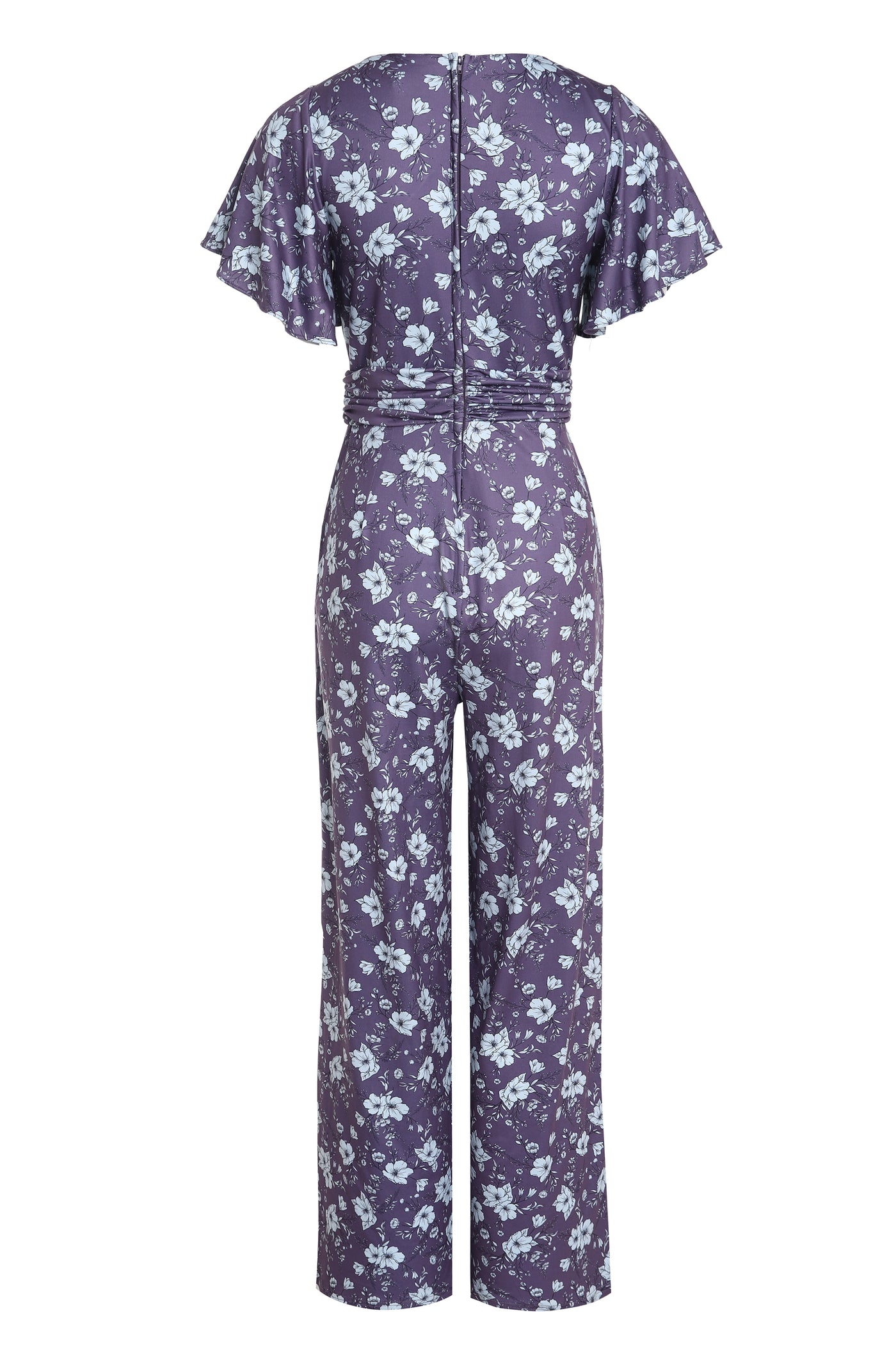 Esther Purple Floral Butterfly Sleeved Jumpsuit