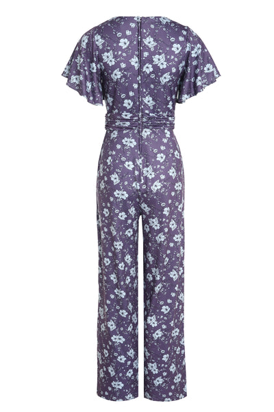 Esther Purple Floral Butterfly Sleeved Jumpsuit