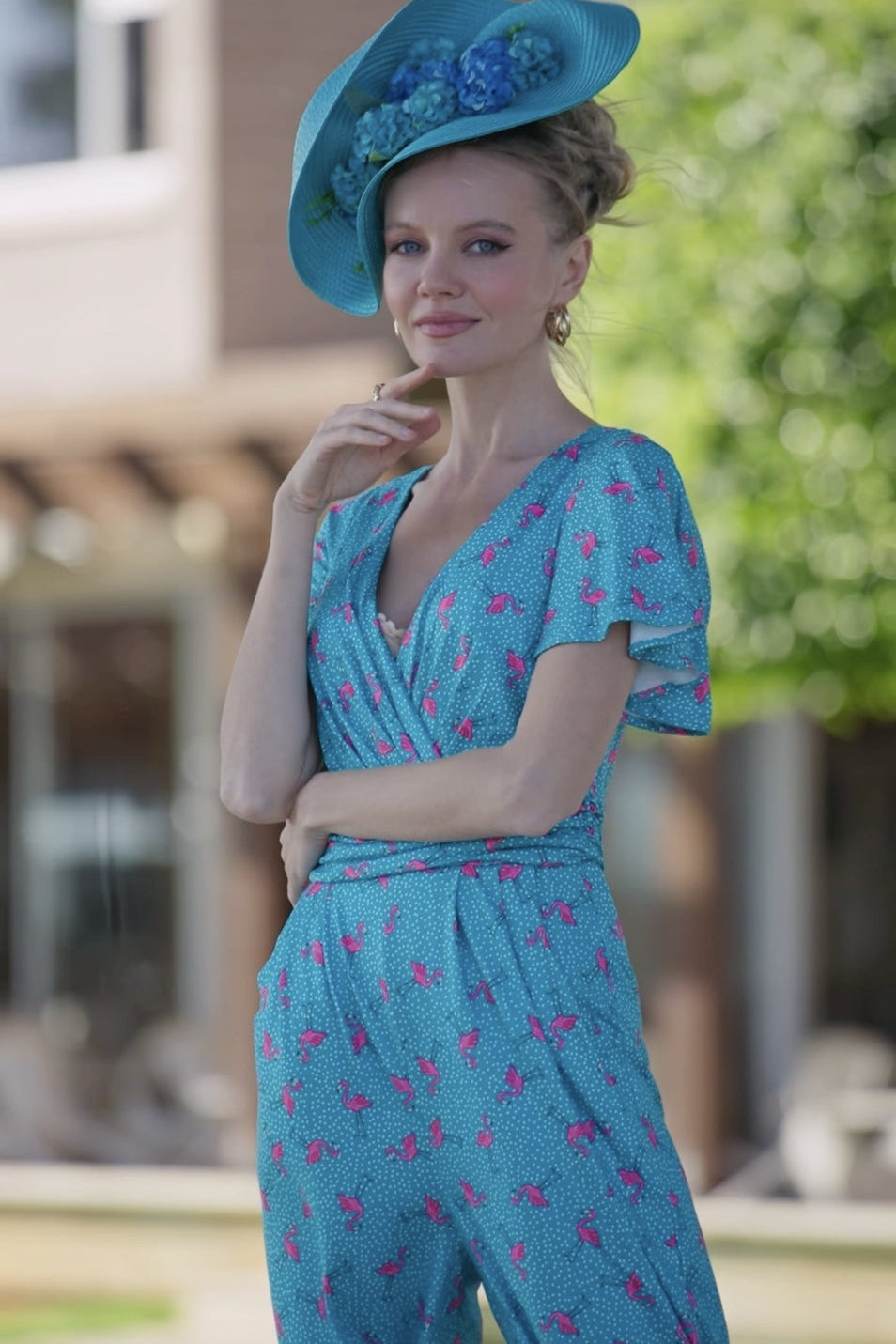 Esther Pink Flamingo & Pebble Turquoise Jumpsuit