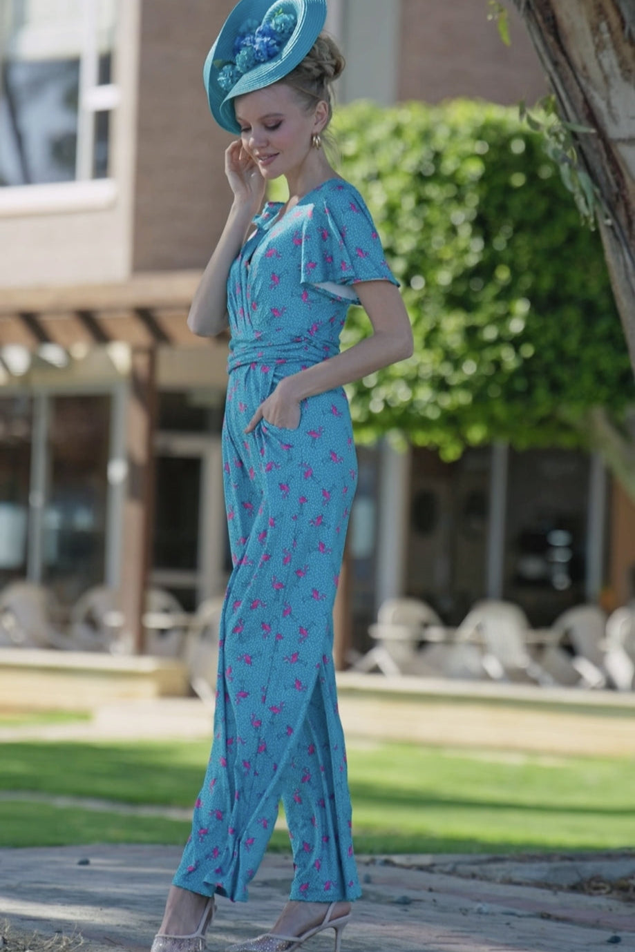 Esther Pink Flamingo & Pebble Turquoise Jumpsuit