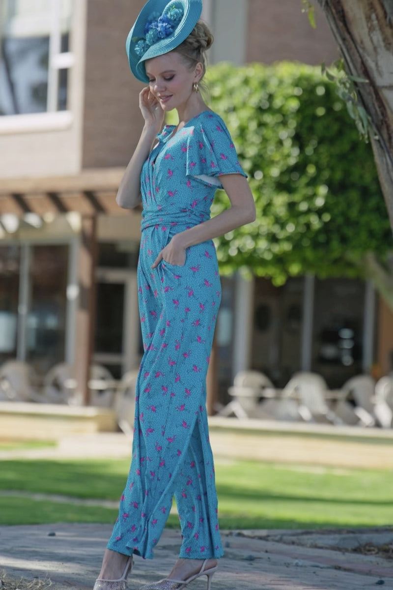 Esther Pink Flamingo & Pebble Turquoise Jumpsuit