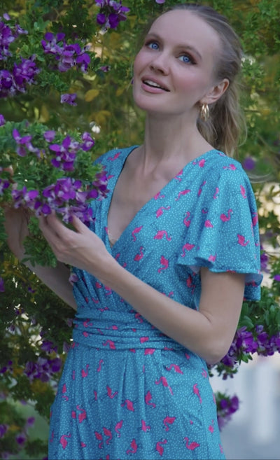 Esther Pink Flamingo & Pebble Turquoise Jumpsuit