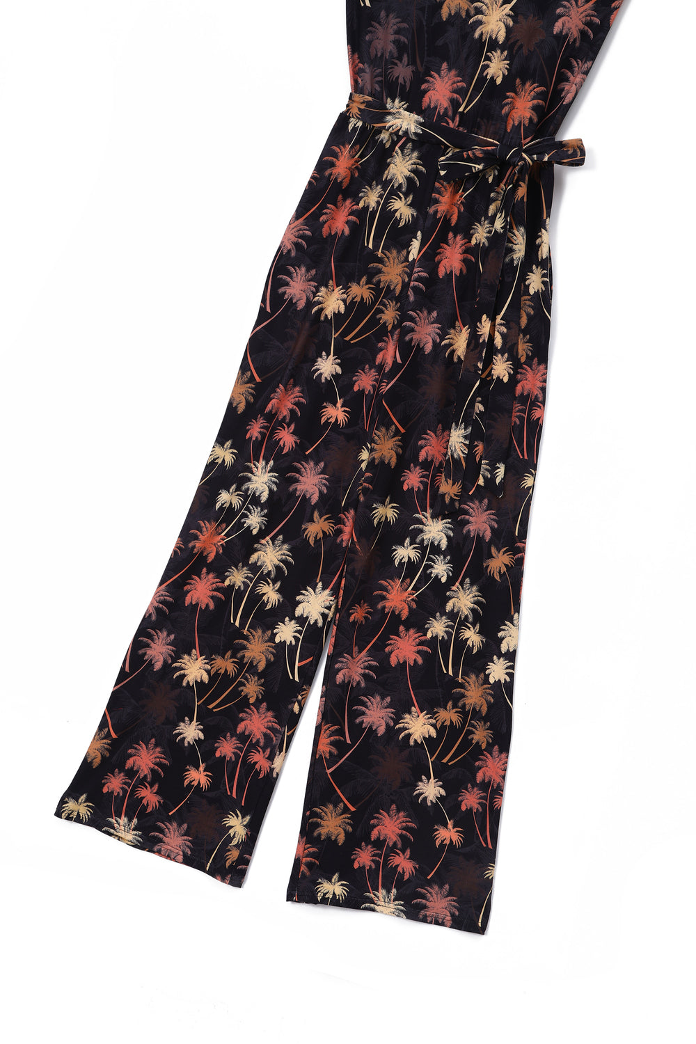 Brigitte Dark Brown Palm Trees Print Strappy Jumpsuit