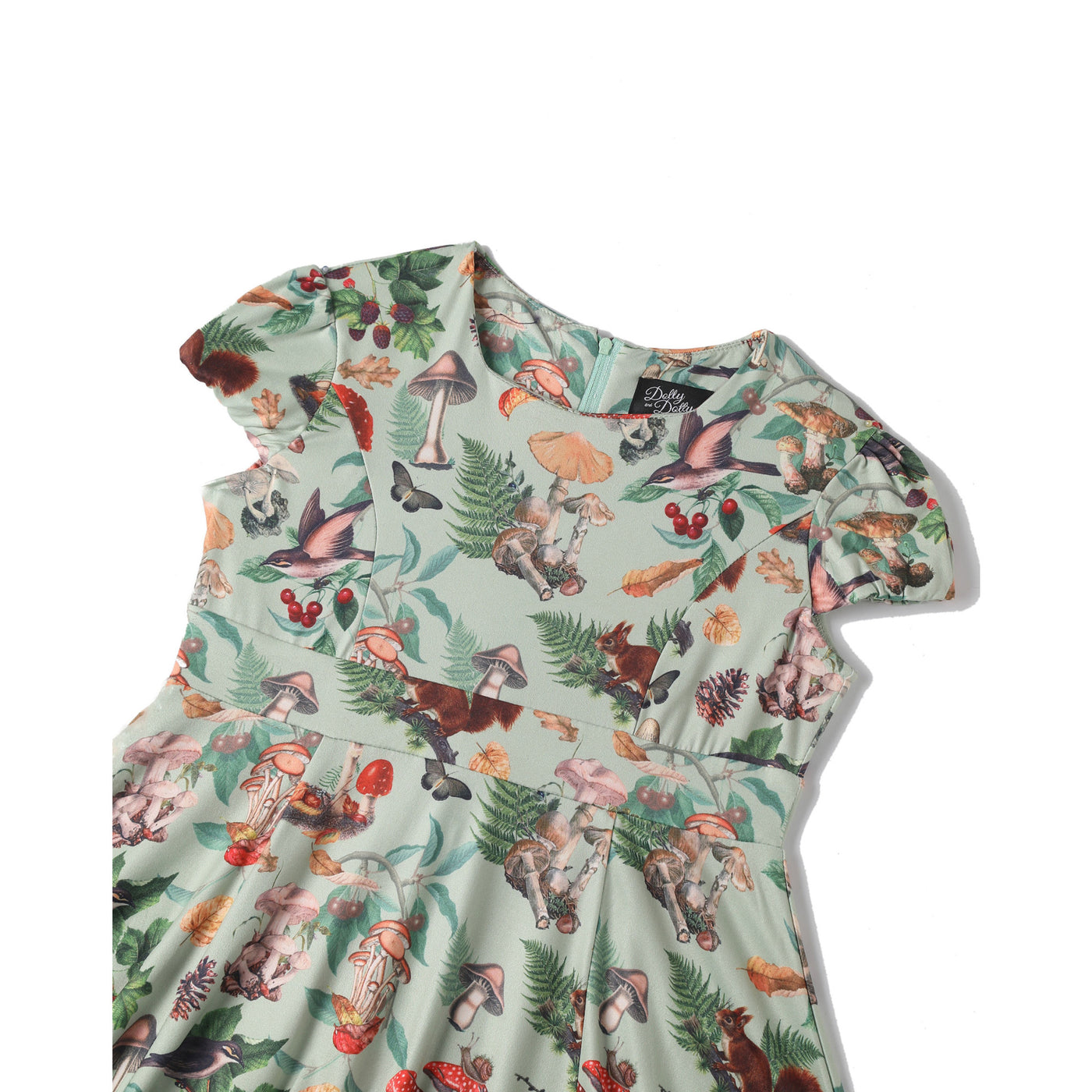 Children Claudia Flirty Fifties Style Dress in Mushrooms and Forest Print