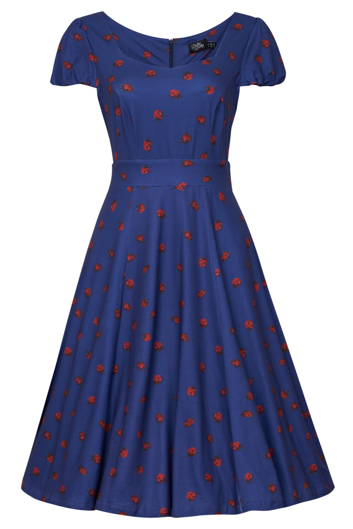 PRE ORDER Children Claudia Flirty Fifties Style Dress in Navy Blue & Lady Bug Print