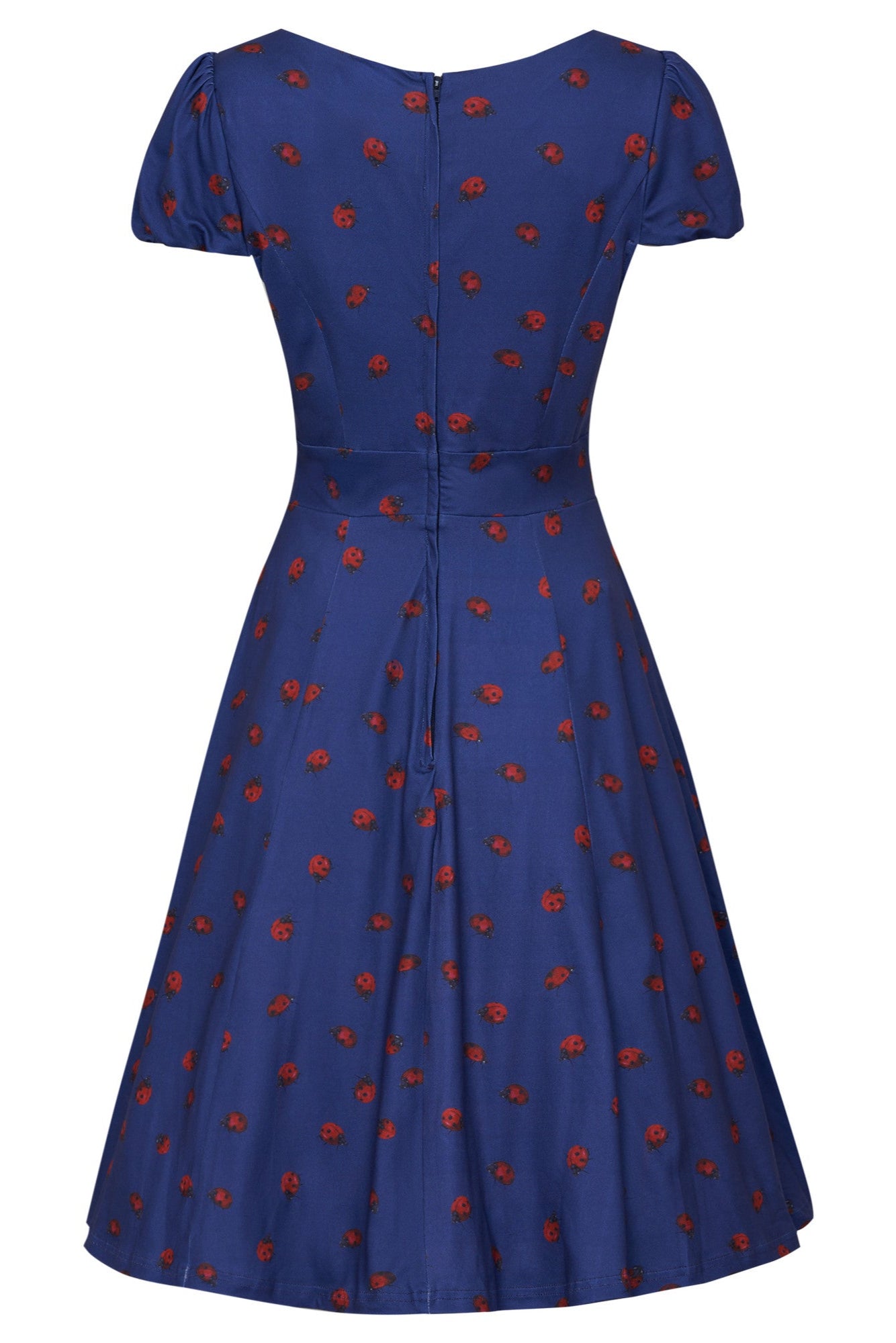 PRE ORDER Children Claudia Flirty Fifties Style Dress in Navy Blue & Lady Bug Print