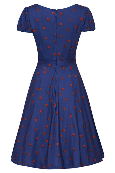 PRE ORDER Children Claudia Flirty Fifties Style Dress in Navy Blue & Lady Bug Print
