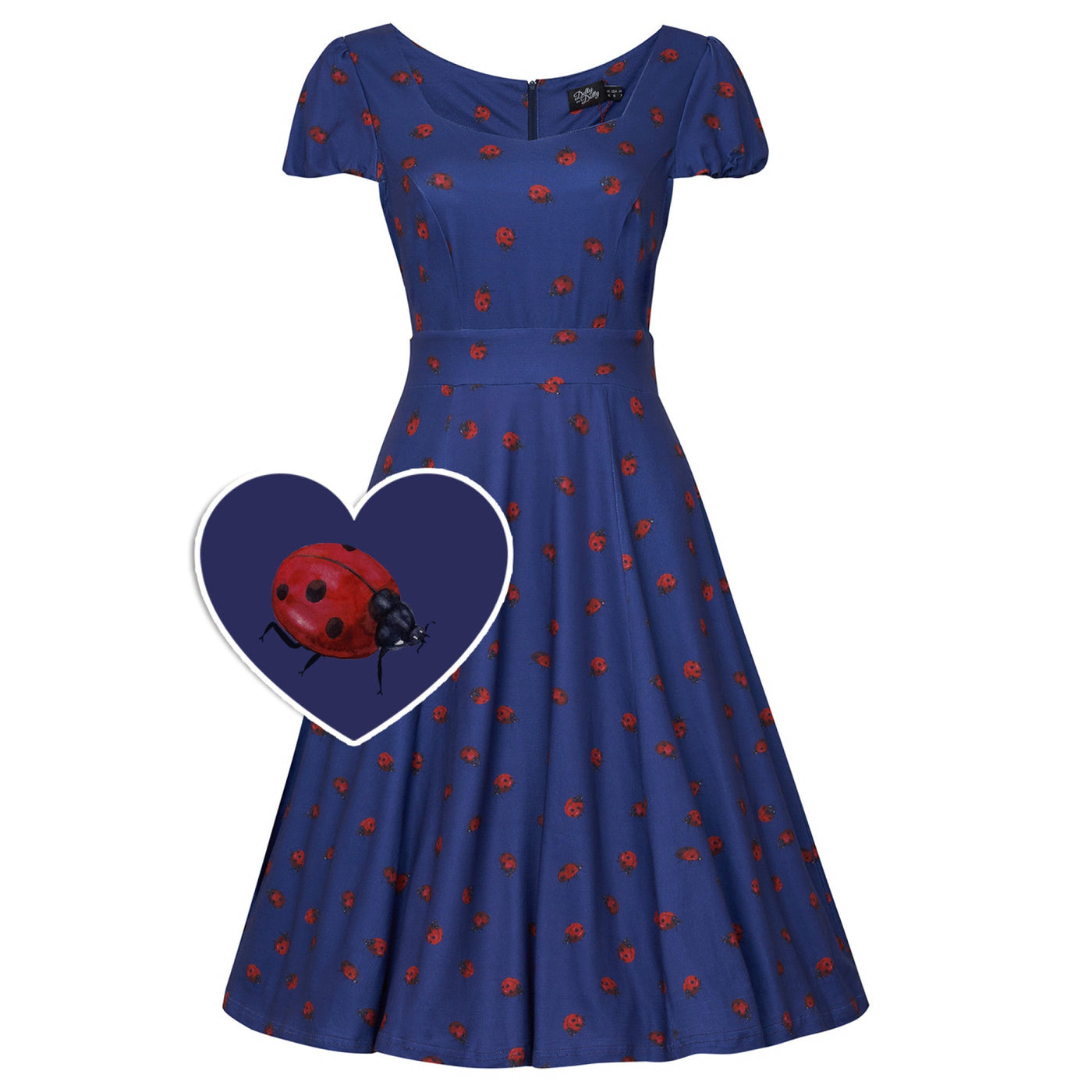 PRE ORDER Children Claudia Flirty Fifties Style Dress in Navy Blue & Lady Bug Print