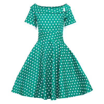 PRE-ORDER Children Darlene Dress In Green/ White Polka Dots