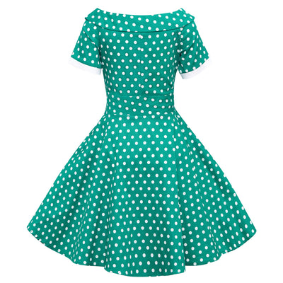 PRE-ORDER Children Darlene Dress In Green/ White Polka Dots