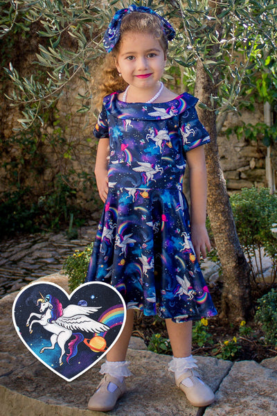 Girls Darlene 50s Inspired Swing Dress in Unicorn