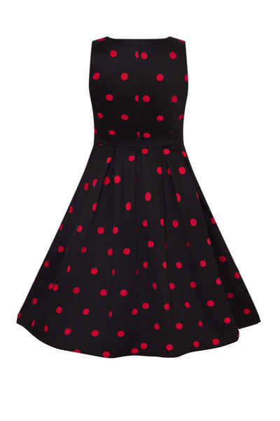 Kids Annie Vintage Inspired Polka Dot Dress in Black/Red