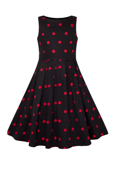 Kids Annie Vintage Inspired Polka Dot Dress in Black/Red