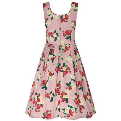 PRE-ORDER Children Amanda Vintage Inspired Swing Dress in Pink Strawberry Print