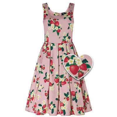 PRE-ORDER Children Amanda Vintage Inspired Swing Dress in Pink Strawberry Print
